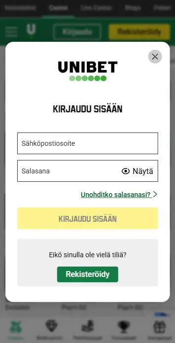 Mobiili Unibet login