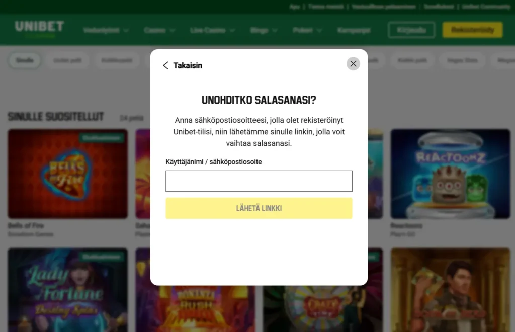 Salasanan palautuslomake